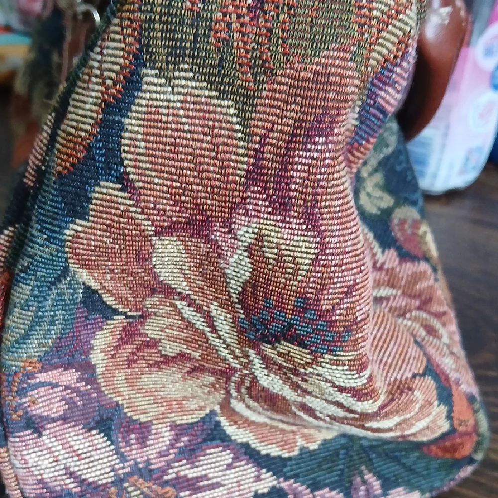 Talbot satchel purse leather handles Vintage brocade Tapestry Shoulder Bag - Picture 2 of 6